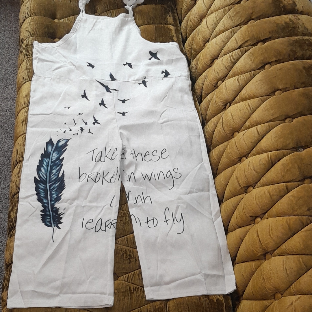 White Overalls With Take These Broken Wings Logo